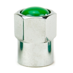 Chromed Plastic Valve Cap, Green Top with Seal Box of 100